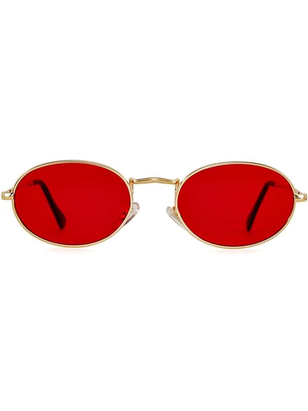 Gold Frame Oval Sunglasses with Red Lenses - Picture 1 of 5